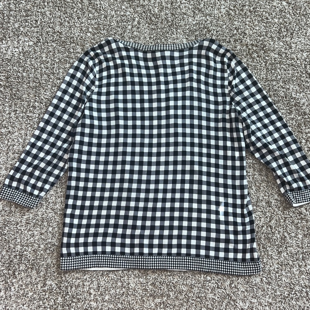 Talbots Charming Black and White Gingham 3/4 Sleeve Cardigan Sweater Size X = 12 - Picture 7 of 10